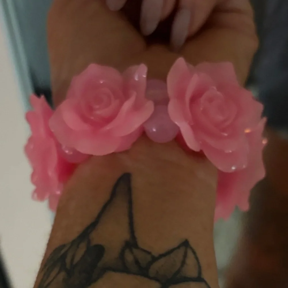 Pink Rose Acrylic Stretch Bracelet - Women Jewelry - Picture 4 of 6